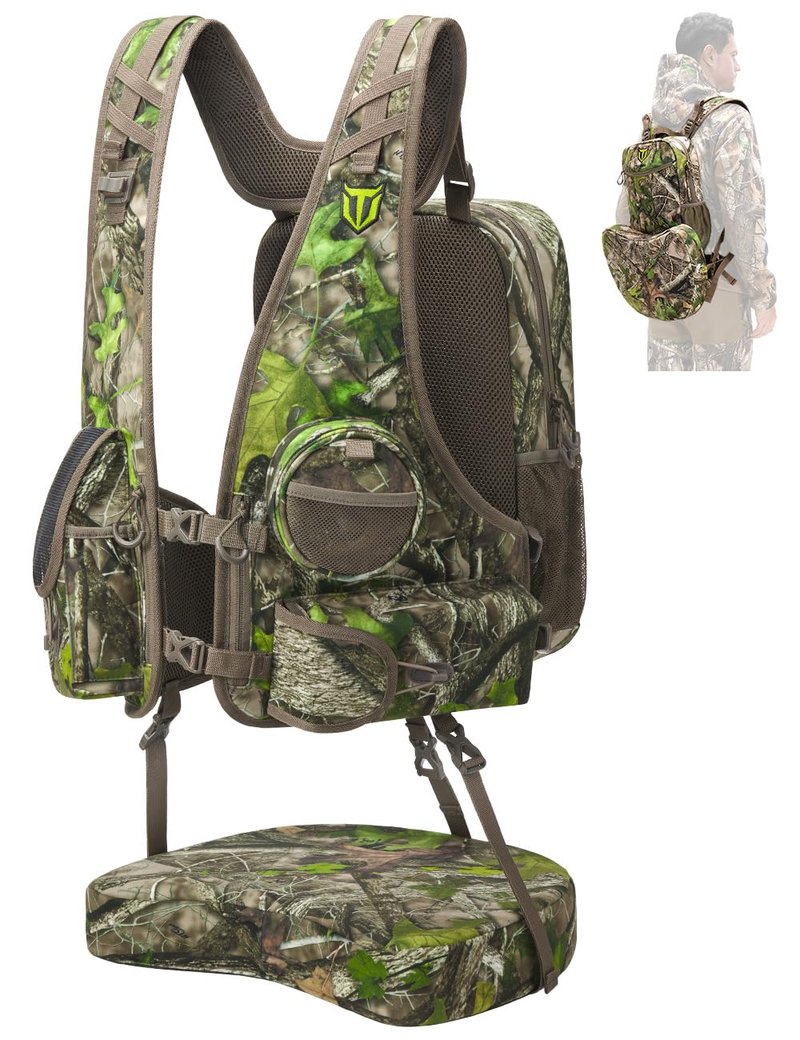 TIDEWE Vest with Seat, Lightweight Vest with Multi-Compartment Storage, Form-fitting Portable Backpack with 11 Adjustable Straps (Truetimber HTC Green)