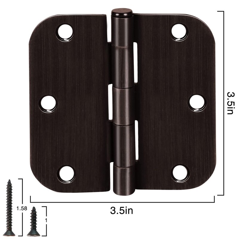 18 Pack Oil Rubbed Bronze Door Hinges 3.5" x 3 1/2 Inch Black Brushed Interior Hinge Rounded 5/8" Radius Corner 3 ½"Iron Residential Standard Bedroom Bifold Single Double Doors Hardware Kit