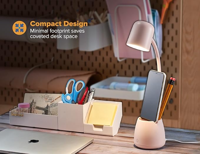 Bostitch Office LED2105-PNK Dimmable Lamp with Storage Cup, Three Brightness Levels, Touch Sensitive Dimmer, Energy-Efficient, Pink