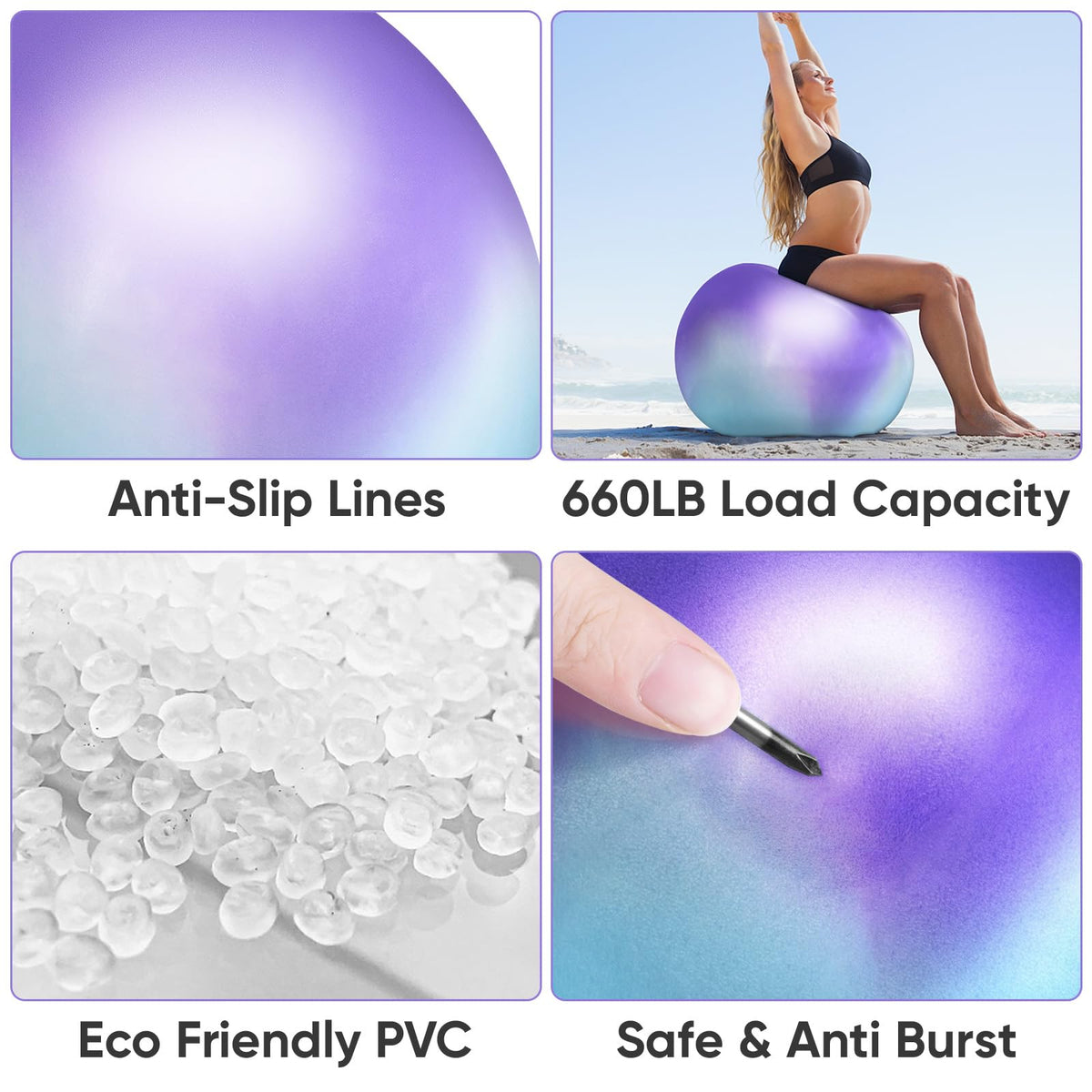 APEXUP Yoga Ball, 660 lbs Anti-Burst Exercise Ball with Pump, 5 Sizes (M (19"~22") 55cm, Blue Purple)