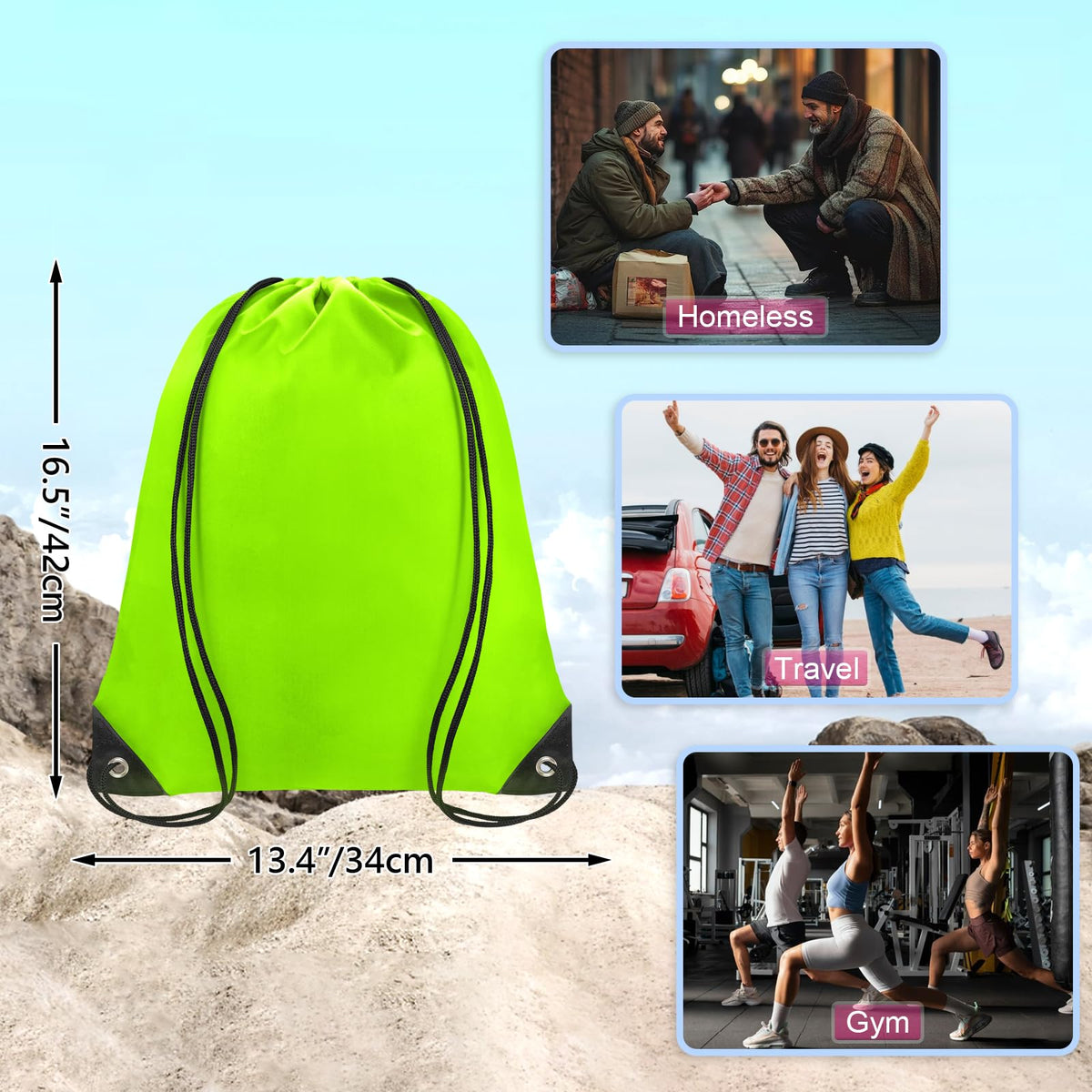 Grneric Drawstring Backpack Bulk 70Pcs String Backpack Drawstring Bags Cinch Bag Sackpack for Men Women Gym(Light Green)
