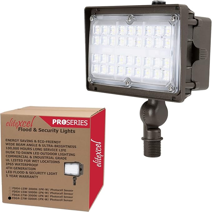 Dusk to Dawn Outdoor Landscape Lighting, Gen4 27W LED Flood Light, 3600LM 5000K Daylight 100W MH Equal Flag Pole Spotlight, 120-277V IP65 Waterproof Garage Parking Lot Security Lights
