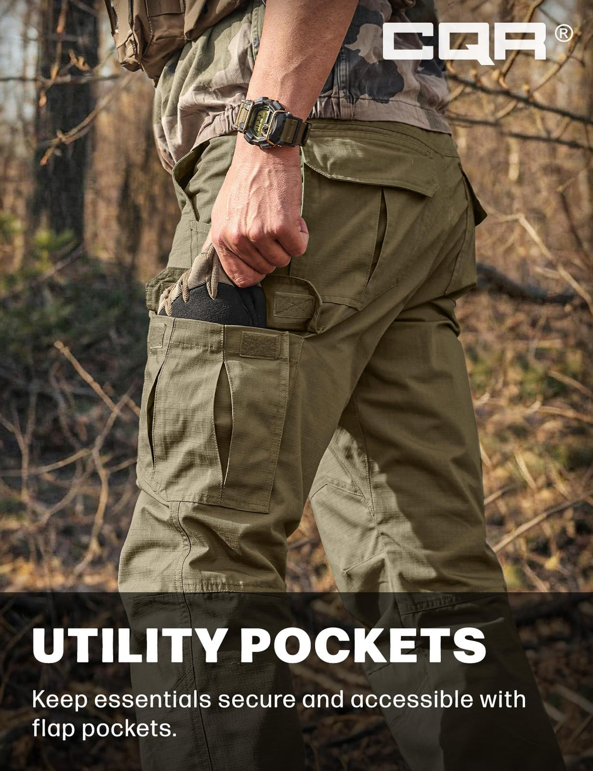 CQR Men's Tactical Pants, Water Resistant Ripstop Cargo Pants, Lightweight EDC Work Hiking Pants, Outdoor Apparel, Raider Soil Green, 36W x 34L