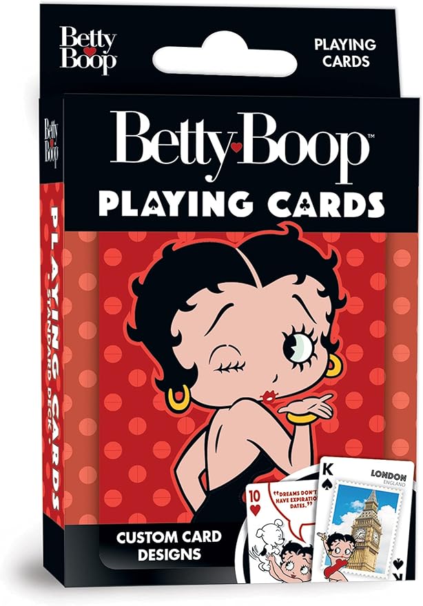 Masterpieces Betty Boop Playing Cards, Officially Licensed Classic Cartoon Deck, Vintage Travel Landmark Artwork, Standard Poker Size, 52 Card Set with Jokers, Collectible Betty Boop Gifts for Women