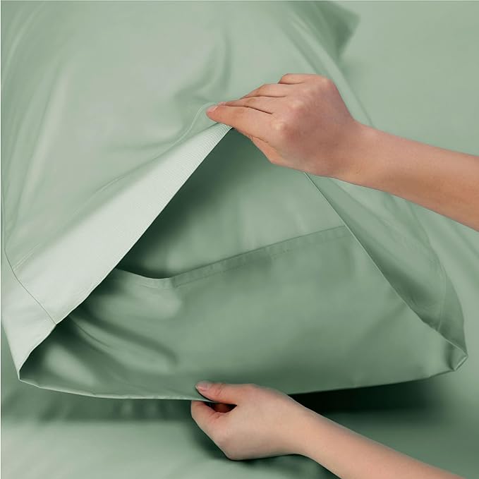 Bedsure Cooling Sheets Twin, Rayon Derived from Bamboo, Breathable & Soft Twin Sheets Set, Deep Pocket Up to 16 Inches, Hotel Luxury Silky Bedding for Hot Sleepers, Sage Green