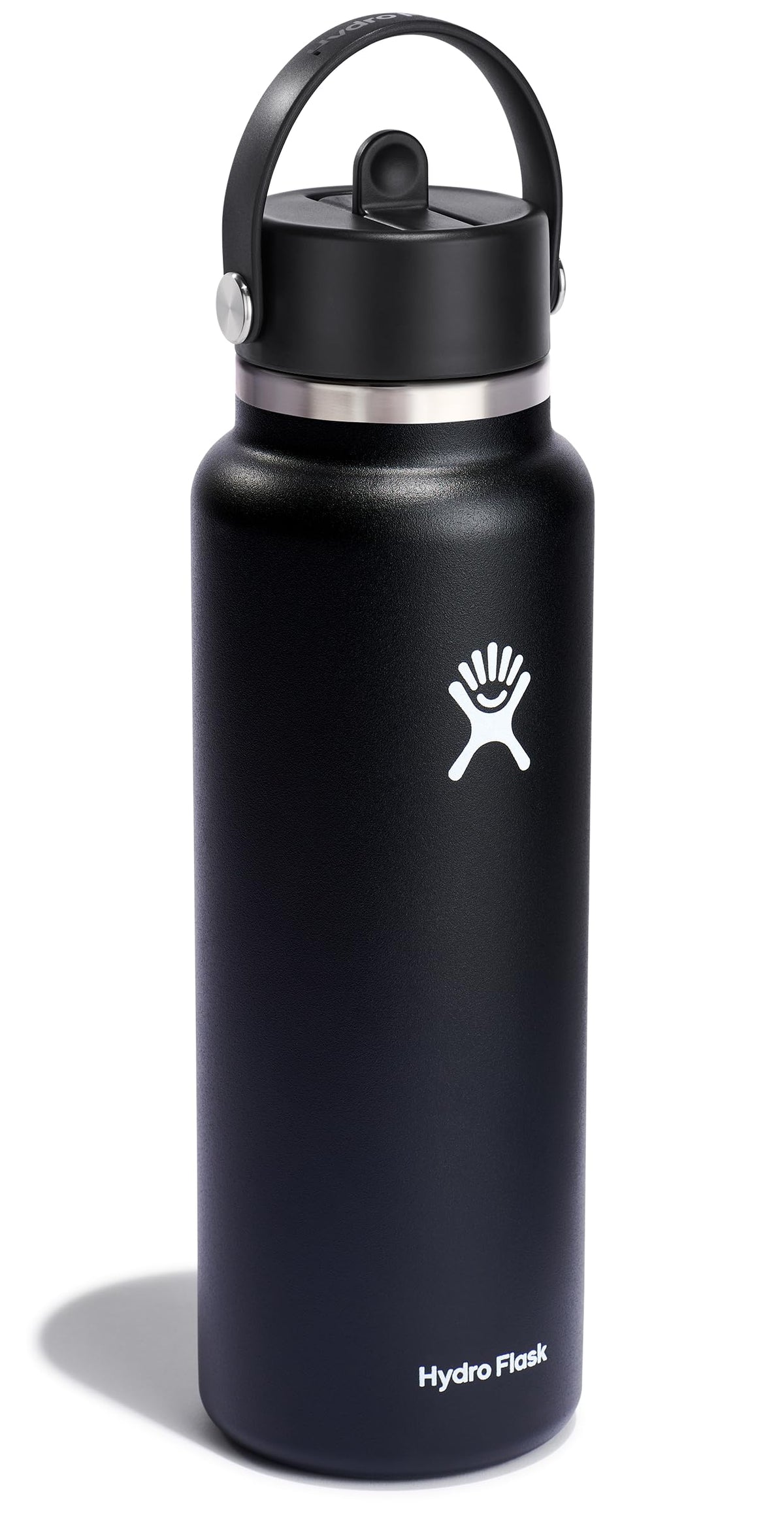 Hydro Flask Water Bottle - Insulated Stainless Steel - Wide Straw Lid, Non Spill, Leakproof in 40 Oz Black
