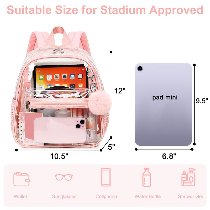 BTOOP Clear Mini Backpack for Stadium Events 12x12x6 Small Transparent Backpacks Plastic See Through Clear Bag for Concerts Work Festival Security Travel