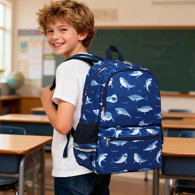 DSIUE School Backpack for Boys, Shark backpack with Lunch Box, Bookbag for Boys Kids Backpacks for Elementary School Student