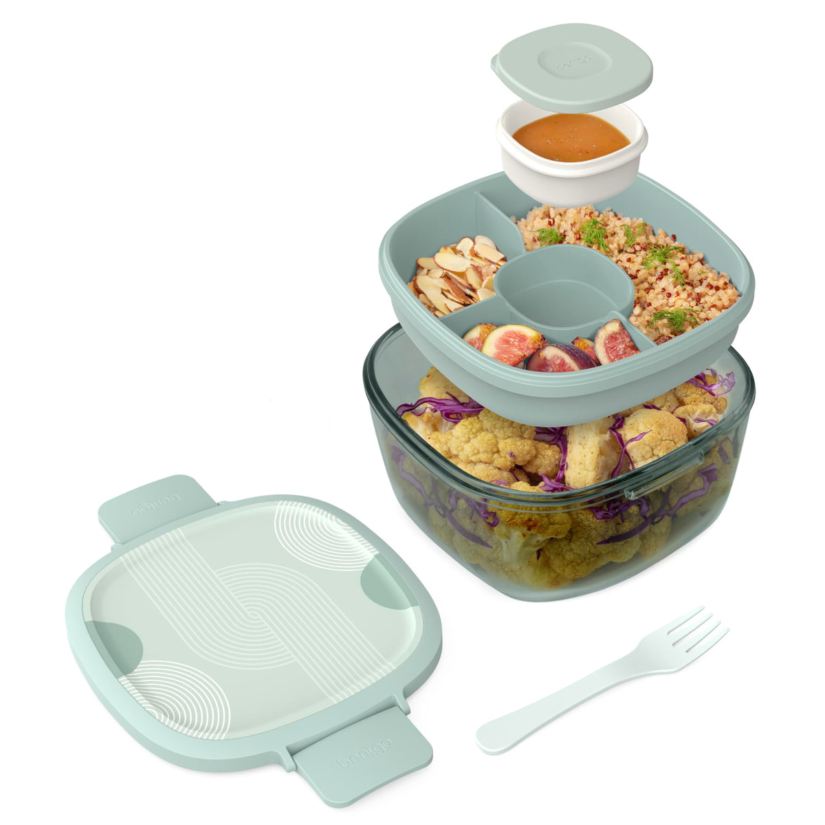 Bentgo Glass Salad Container with Airtight Lid & Leak-Proof Sauce Cup