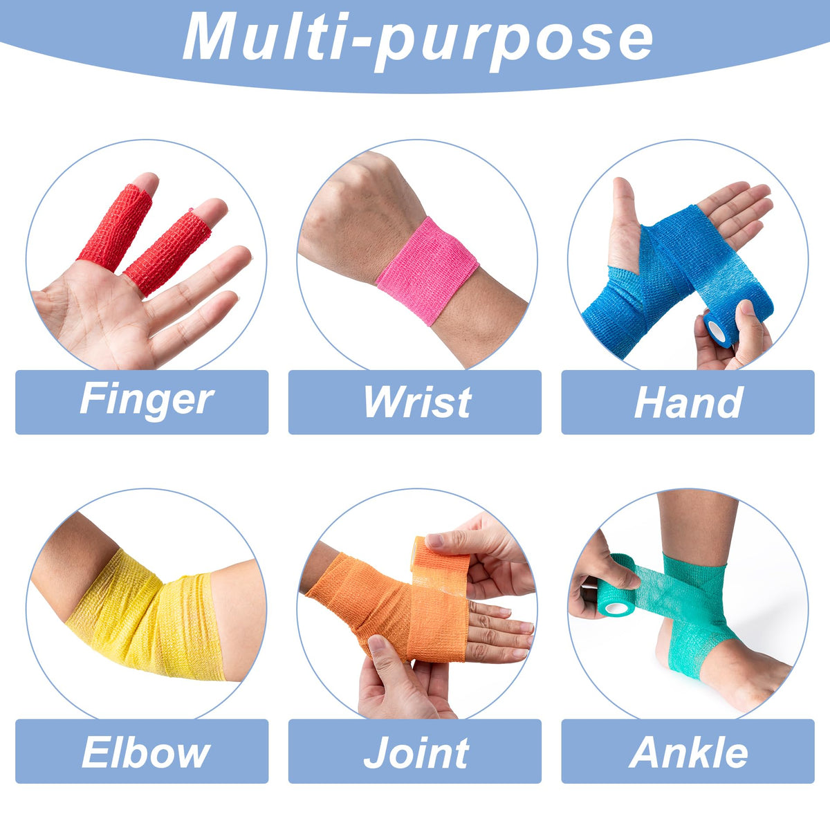 16 Pack Self Adhesive Bandage Wraps,2" X 5 Yards Elastic Bandage Wrap