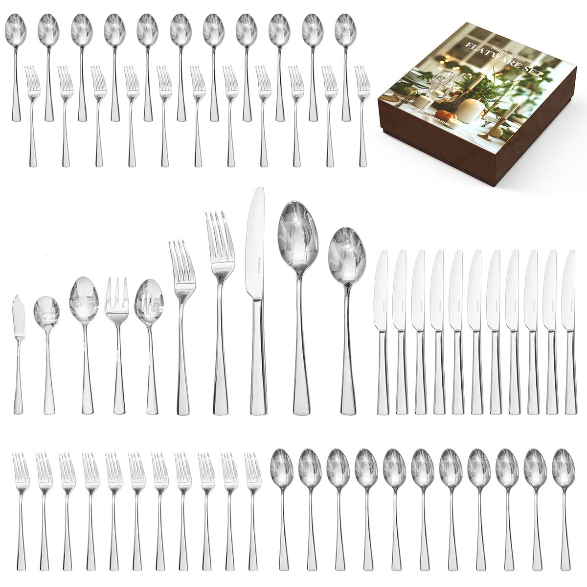 KINGSTONE 18/10 Stainless Steel Flatware, 20-Piece Forged Silverware Set for 4, Mirror Polished Cutlery Set Dishwaher Safe for Home, Restaurant, Wedding, Party