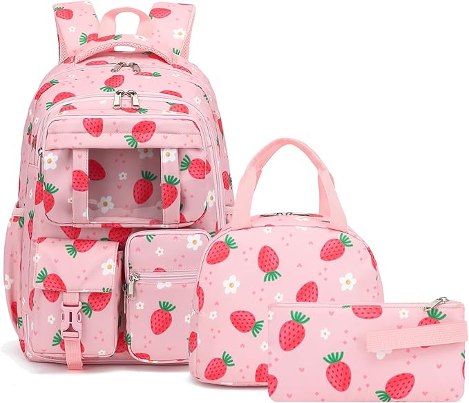 School Backpack for Girls 3Pcs Set Elementary Middle School Book Bags with Lunch Box Pencil Case