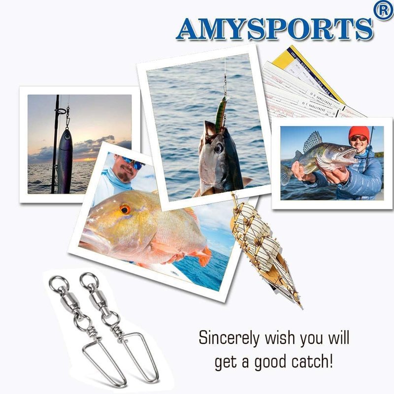 AMYSPORTS High Strength Ball Bearing Swivels - Saltwater & Freshwater Corrosion Resistance Barrel Swivels 25pcs, 18lbs