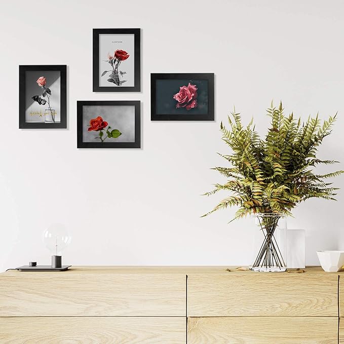 Egofine 4x6 Picture Frame Made of Solid Wood with Plexiglass, Display Pictures 3.5x5 with Mat or 4x6 Without Mat for Tabletop and Wall Mounting, Black