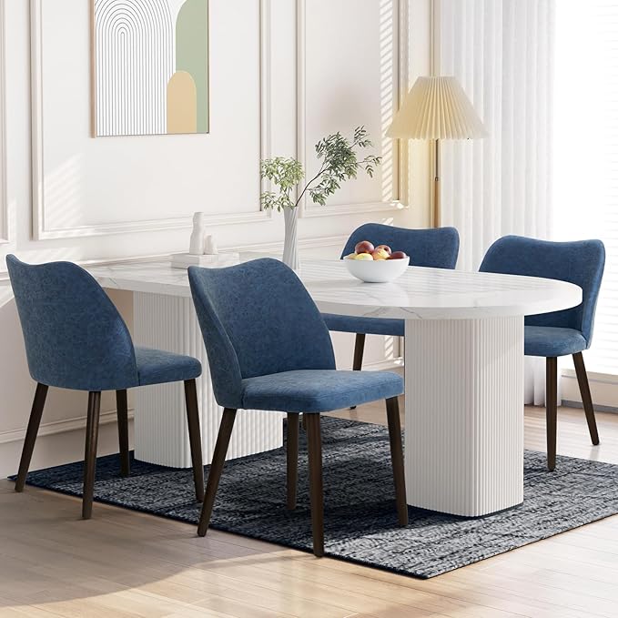 Wooden Dining Chairs Set of 4, Upholstered Kitchen Dining Room Chair, Modern Farmhouse Dinner Chair for Restaurant & Cafe, Blue