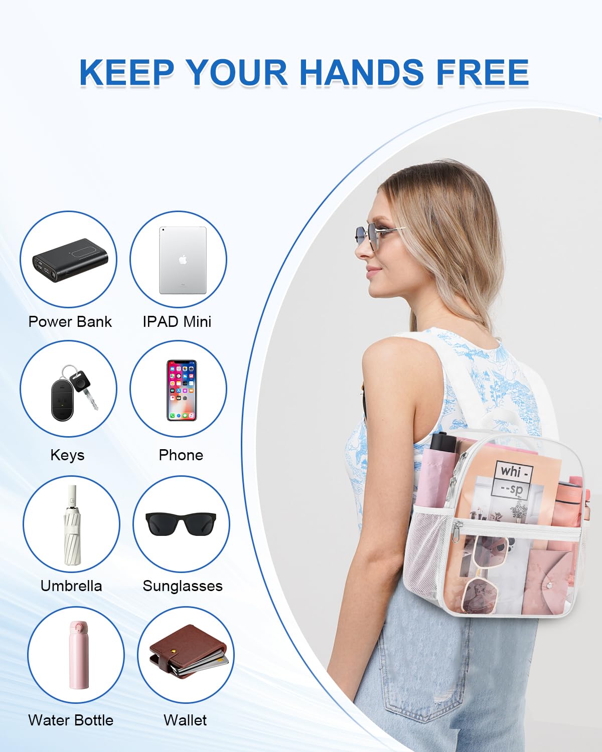 UEASE Clear Backpack for Stadium Events, 12x12x6 Small Clear Plastic bag with Reinforced Straps for Game Security Festival Concert