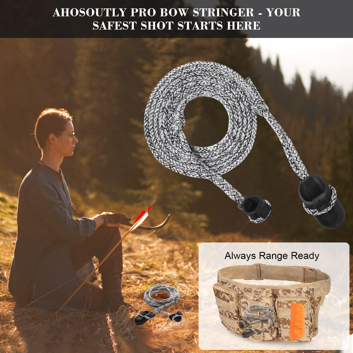 AHOSOUTLY Archery Bow Stringer Tool for Recurve Bow& Longbow- Heavy-Duty Nylon Archery Bow Stringer Portable Safety Stringing Accessories