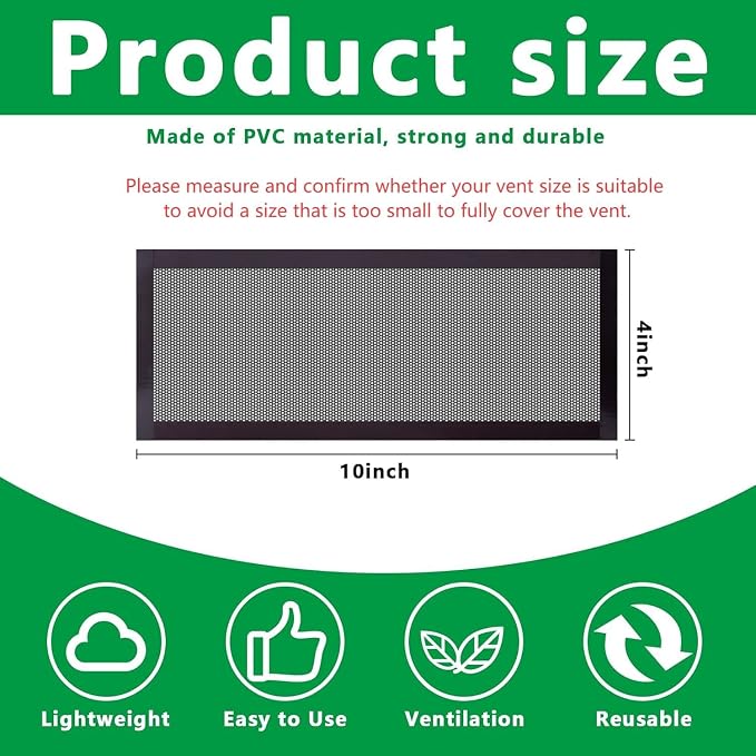 DECOHS 8 Pack Floor Register Screen Vent Mesh, 4 x 10 Inch Plastic Rectangle