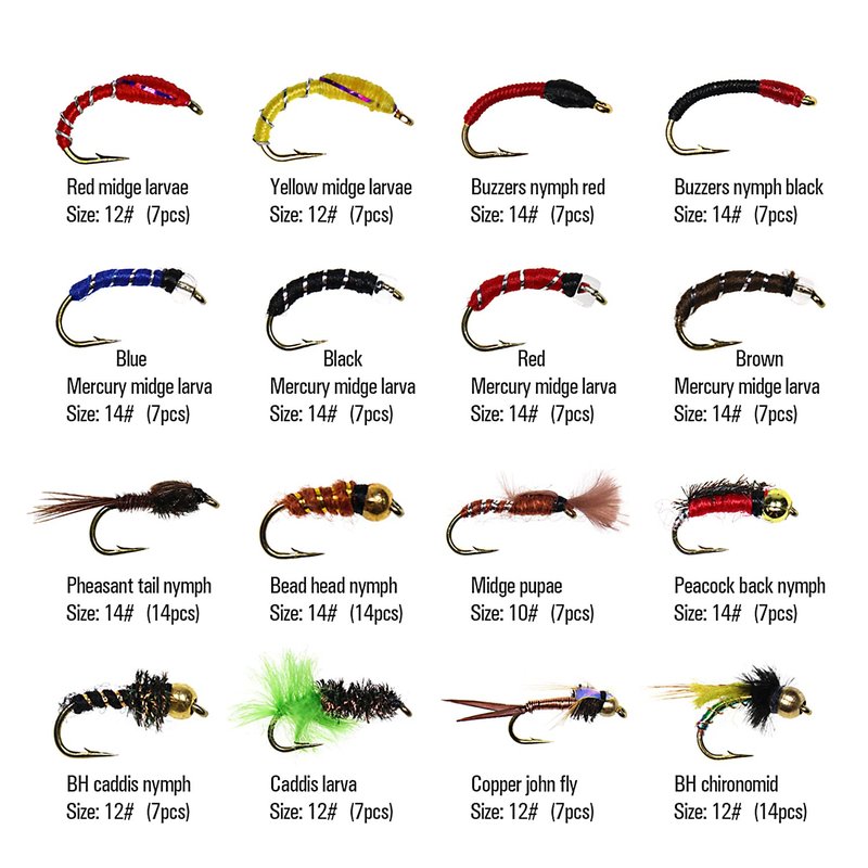 133pcs/Set Ultra-Thin Portable Nymph Scud Midge Flies Kit Assortment with Box Trout Fishing Fly Lures (133, 12/14#)