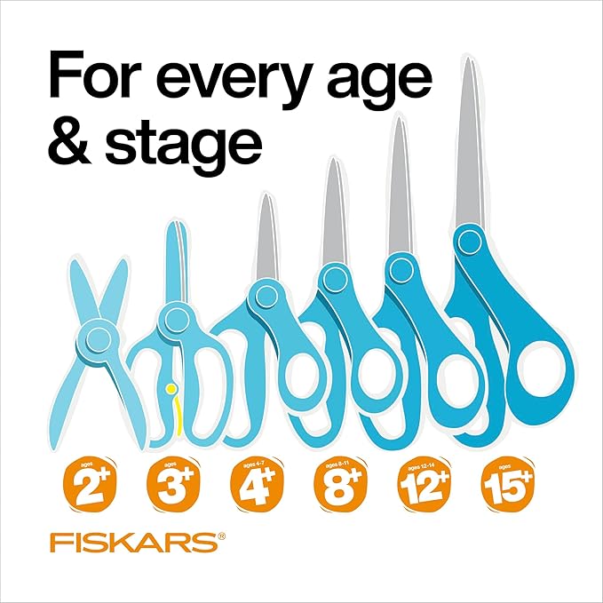 Fiskars 7" Student Scissors for Kids Ages 12-14, Scissors for School or Crafting, Back to School Supplies, Black
