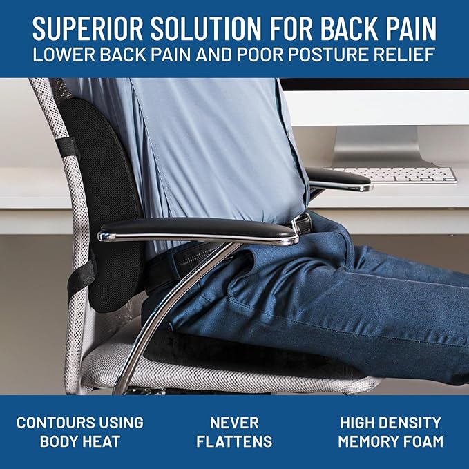 Everlasting Comfort Lumbar Support Pillow with Seat Bundle - Premium Memory Foam Office Chair Cushions for Enhanced Posture, Support, All-Day Comfort - Multi-Use for Car, Desk Chair, Gaming Chair