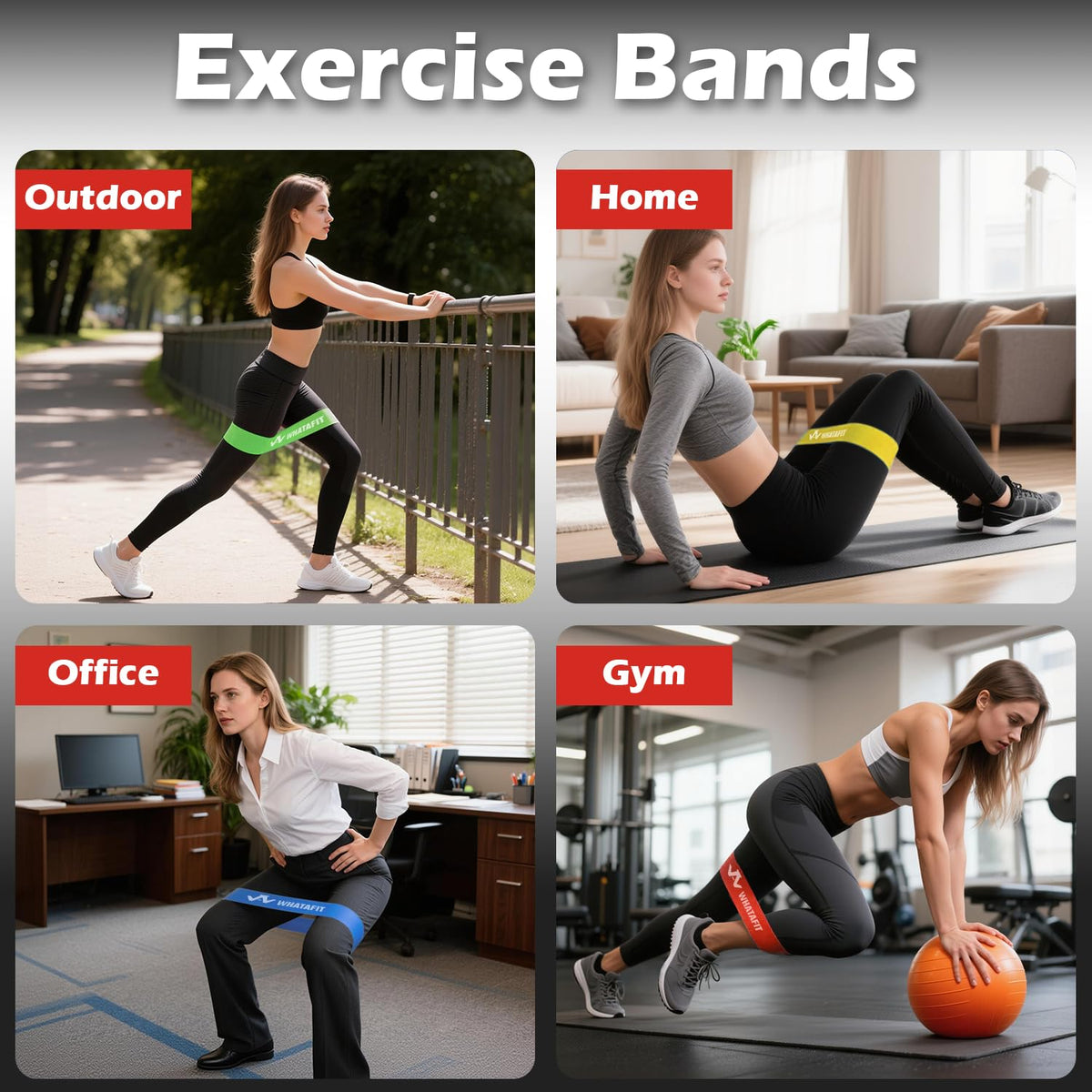 WHATAFIT Resistance Loop Exercise Bands, Latex Elastic Workout Bands for Men and Women, for Home Fitness, Stretching, Strength Training, Physical Therapy