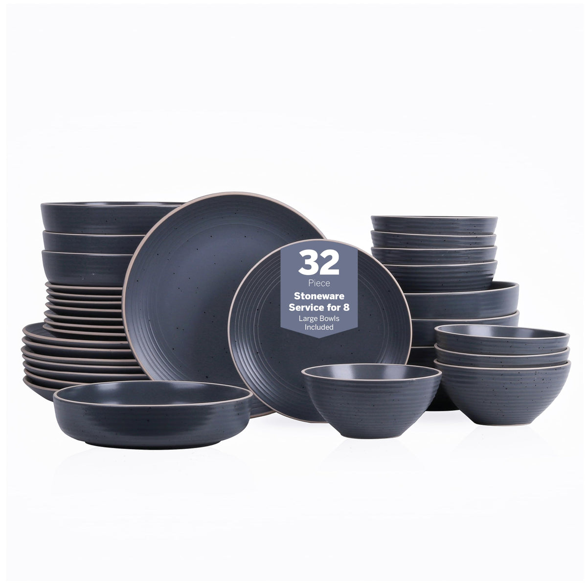 Stone Lain Lauren Stoneware, Rustic Plates and Bowls Set, Dinnerware, Service for 8, Speckled Green, Dishwasher & Microwave Safe, 32-Piece