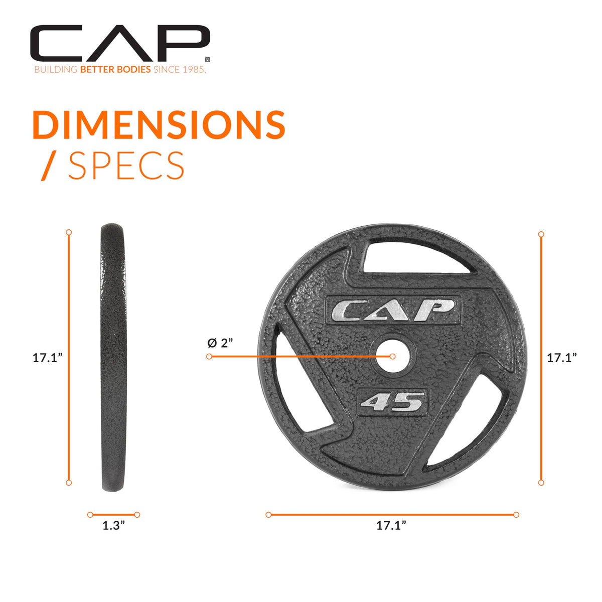CAP Barbell 45 LB Cast Iron Olympic 2-Inch Grip Weight Plate - Single | Black