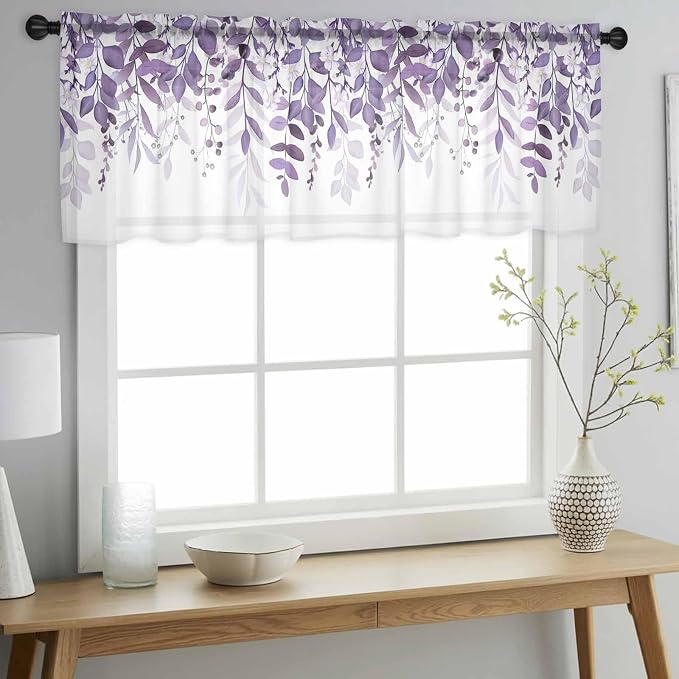 Eucalyptus Leaves Sheer Valance Curtains