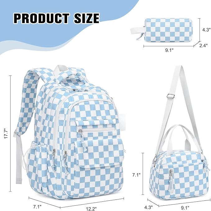 Bevalsa Backpack for Gilrs, 3PCS Corduroy Kids Backpack Set with Lunch Box & Pencil Pouch, Bookbag Daypack Laptop Bag for Women Teens Elementary Middle High School