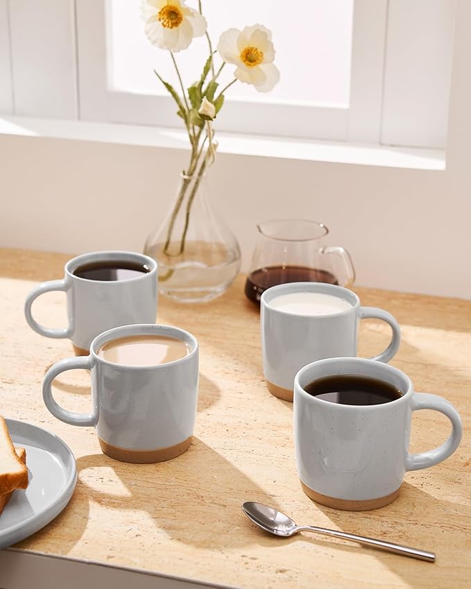 famiware Coffee Mugs for 6, 13 oz Mug Set, Dringking Cup with Handle for Coffee, Tea, Cocoa, Milk, Milkyway serise, Ligth Gray