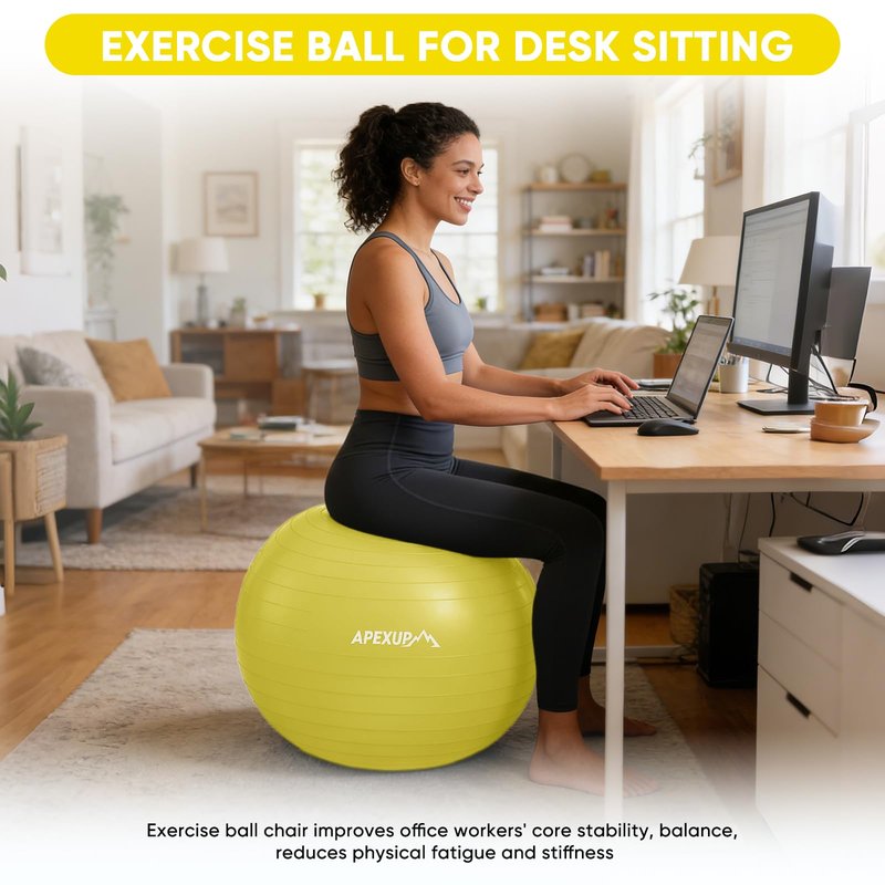 APEXUP Yoga Ball, 660 lbs Anti-Burst Exercise Ball with Pump, 5 Sizes (XL (27"~30") 75cm, Yellow)