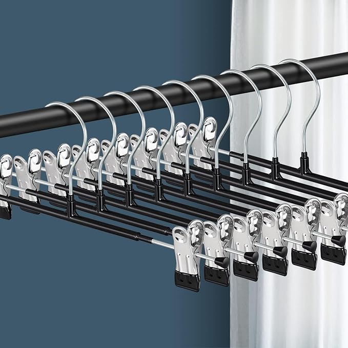 60 Pack 14 Inch Heavy Duty Pants Skirt Hangers with Clips,Metal Trousers Hanger for Jeans Black Non Slip Women Shorts Hangers Saving Space Clothing Hanger for Adult,Men,Children,Kid,Baby