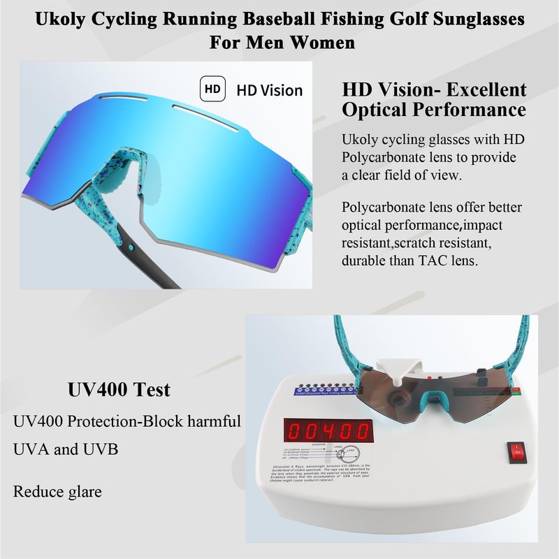 Ukoly Cycling Sunglasses for Men Women with 3 Interchangeable Lenses,Polarized Sports Sunglasses,Baseball Glasses SpU