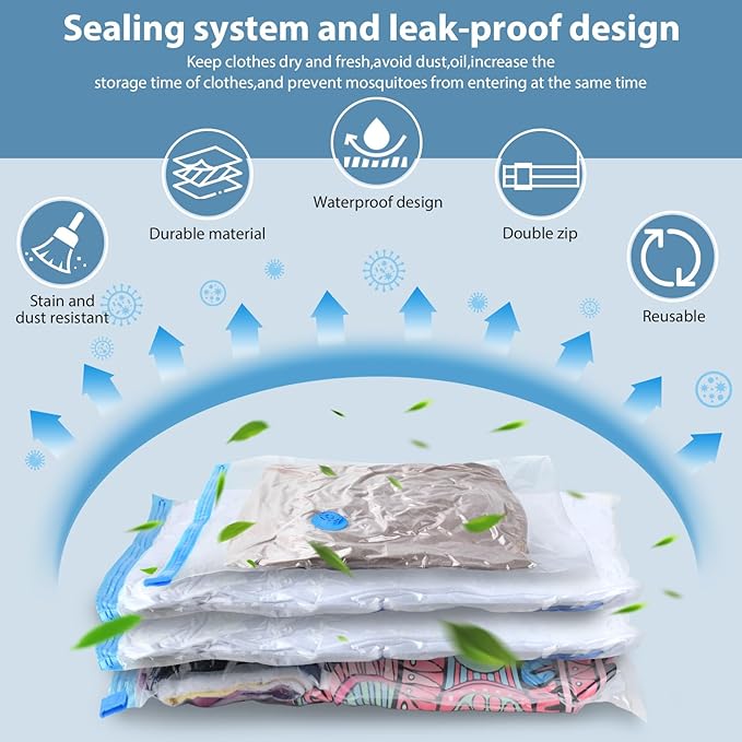 kissleaf 20 Pack Vacuum Seal Bags for Clothing with Electric Air Pump, Space Saver Vacuum Storage Bag for Clothes, Mattress, Blanket, Duvets, Pillows(4 Jumbo/4 Large/4 Medium/4 Small/4 Roll Up Bags)