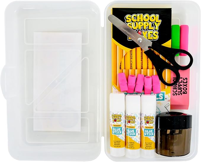 School Supply Boxes | K-5 Case (4 Boxes) | Back to School Essentials Kit for Students & Teachers | Includes Wide-Ruled Paper Products, Crayons, Markers, Colored Pencils, & More