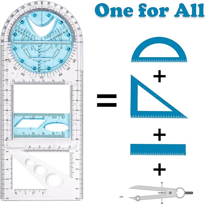 4 Pack Multifunctional Geometric Ruler, Mathematics Measuring Tool Draft Rulers Set, Rotatable Circular Drawing Template Ruler for Student Studying Designing Office Supplies (4 Styles)