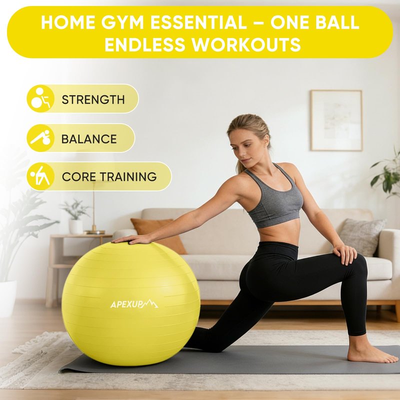 APEXUP Yoga Ball, 660 lbs Anti-Burst Exercise Ball with Pump, 5 Sizes (XL (27"~30") 75cm, Yellow)