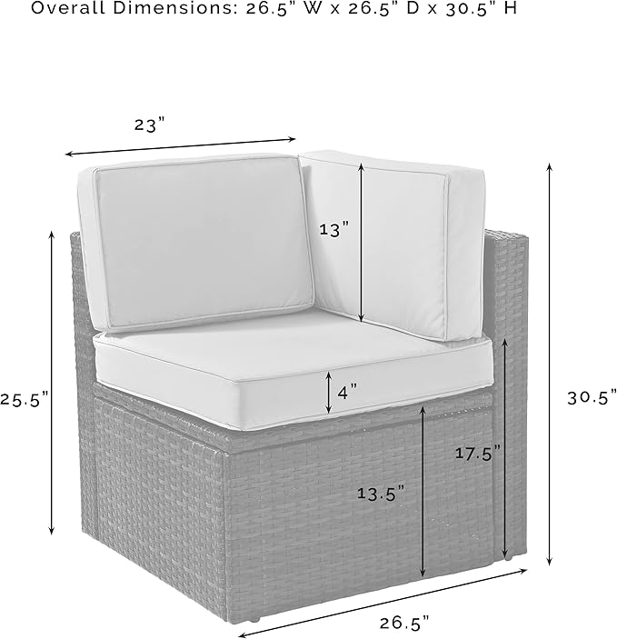 Crosley Furniture Palm Harbor Corner Outdoor Sectional Chair, Wicker Patio Chairs for Porch, Deck, Backyard, Brown with Gray Cushions