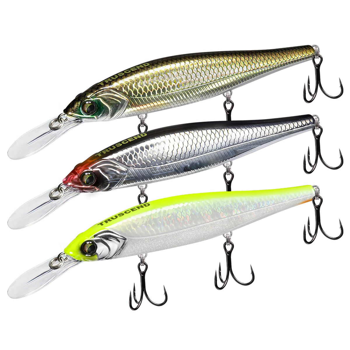 TRUSCEND Suspending Jerkbait Fishing Lures, Precision-Engineered Minnow with Sound, Flash & Irresistible Action, Cast Farther, Glow Brighter and Rattle Louder Jerkbaits for Bass Walleye Pike Catfish