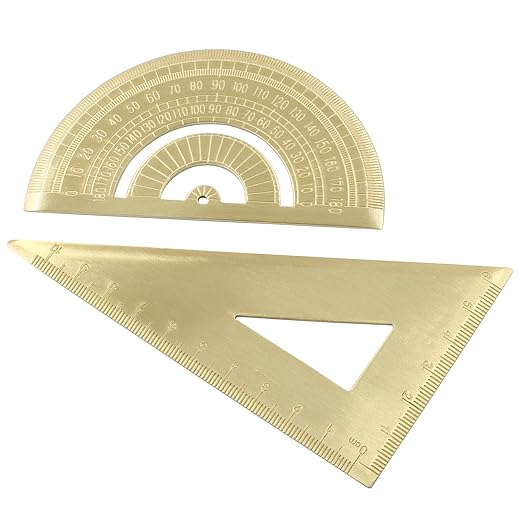 Brass Mini Ruler Set,Triangle Ruler & Protractor & 4 inch Straight Ruler,Drafting Ruler Set for Measuring, Drawing, Learning Math Geometry (3 Pack)