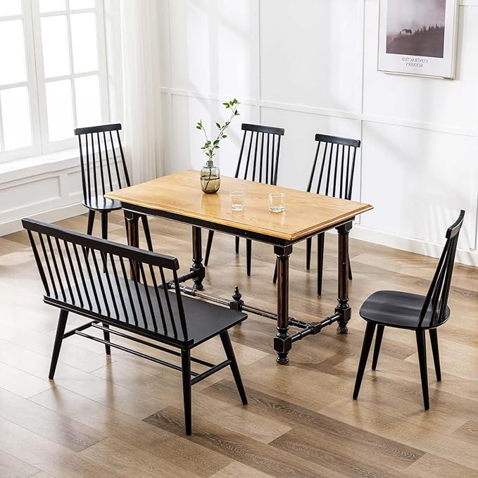 DUHOME Black Windsor Wooden Dining Chairs Set of 6, Wood Dining Room Chair Black Spindle Side Kitchen Room Country Farmhouse Chairs