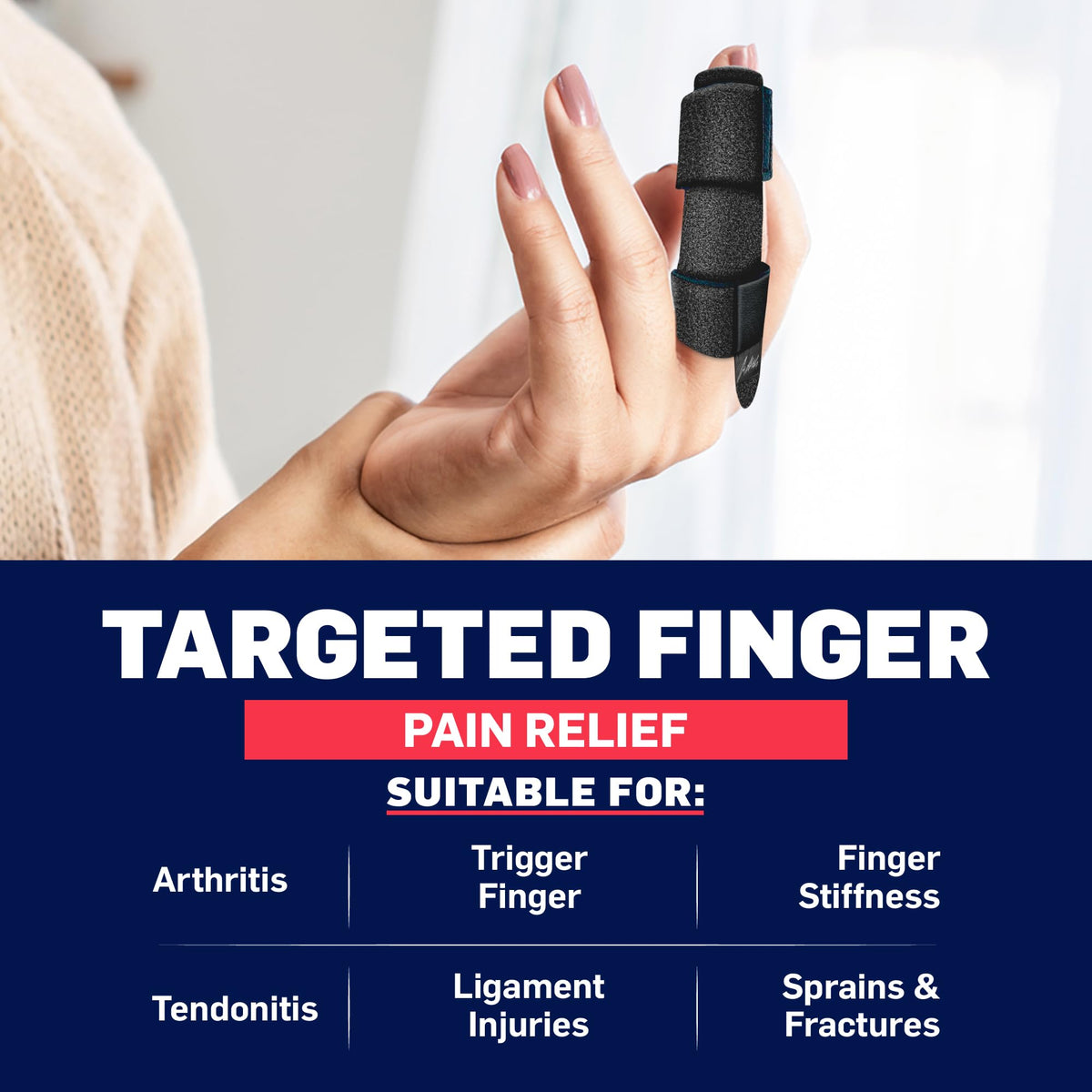 Finger Splint Brace (2 Pack) for Trigger Finger, Finger Arthritis & Finger Pain Relief – Adjustable Compression Finger Support for Sprains, Stiff Joints, Tendonitis & Injury Recovery, Fits Index, Middle, Ring, Pinky Fingers (Black, Regular)