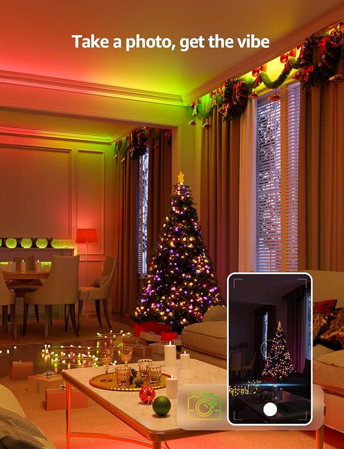 Lepro S1 AI LED Strip Lights for Christmas Decorations, 65.6ft Smart RGB Light Strips with IC and Rainbow Chasing Effects, Personalized Al Lighting Designer, No Remote, 2.4GHz Wi-Fi & Bluetooth