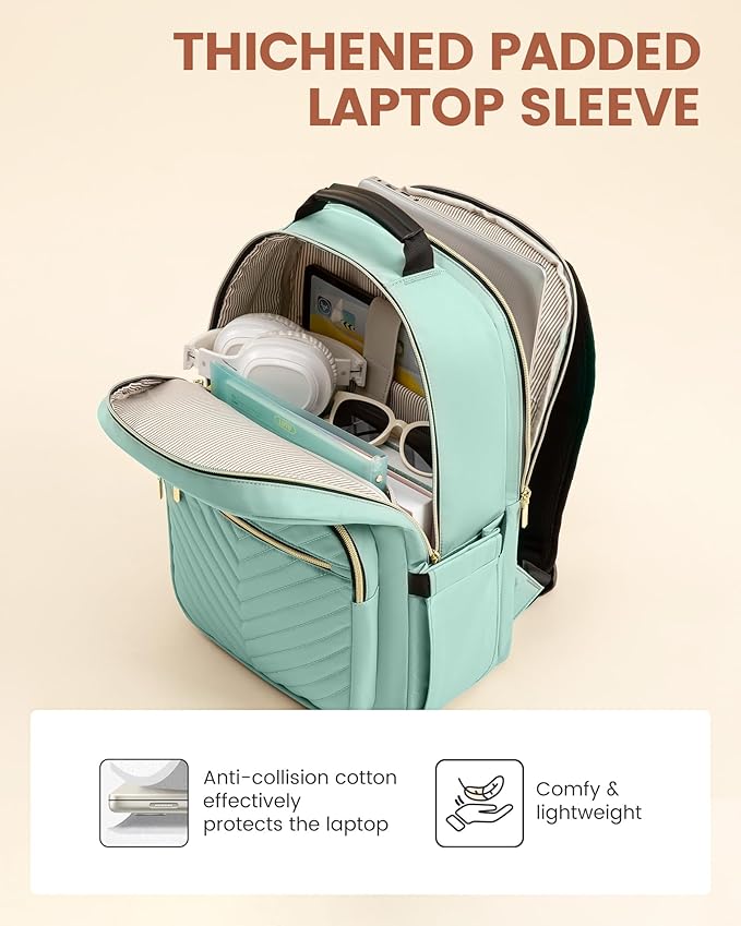 LOVEVOOK Laptop Backpack for Women with Giant Tumbler Holder 18.4 inch,Designer Travel Backpack Laptop Bag College Backpack,Quilted Work Nurse Teacher Backpack Purse Computer Bag Daypack,Mint Green