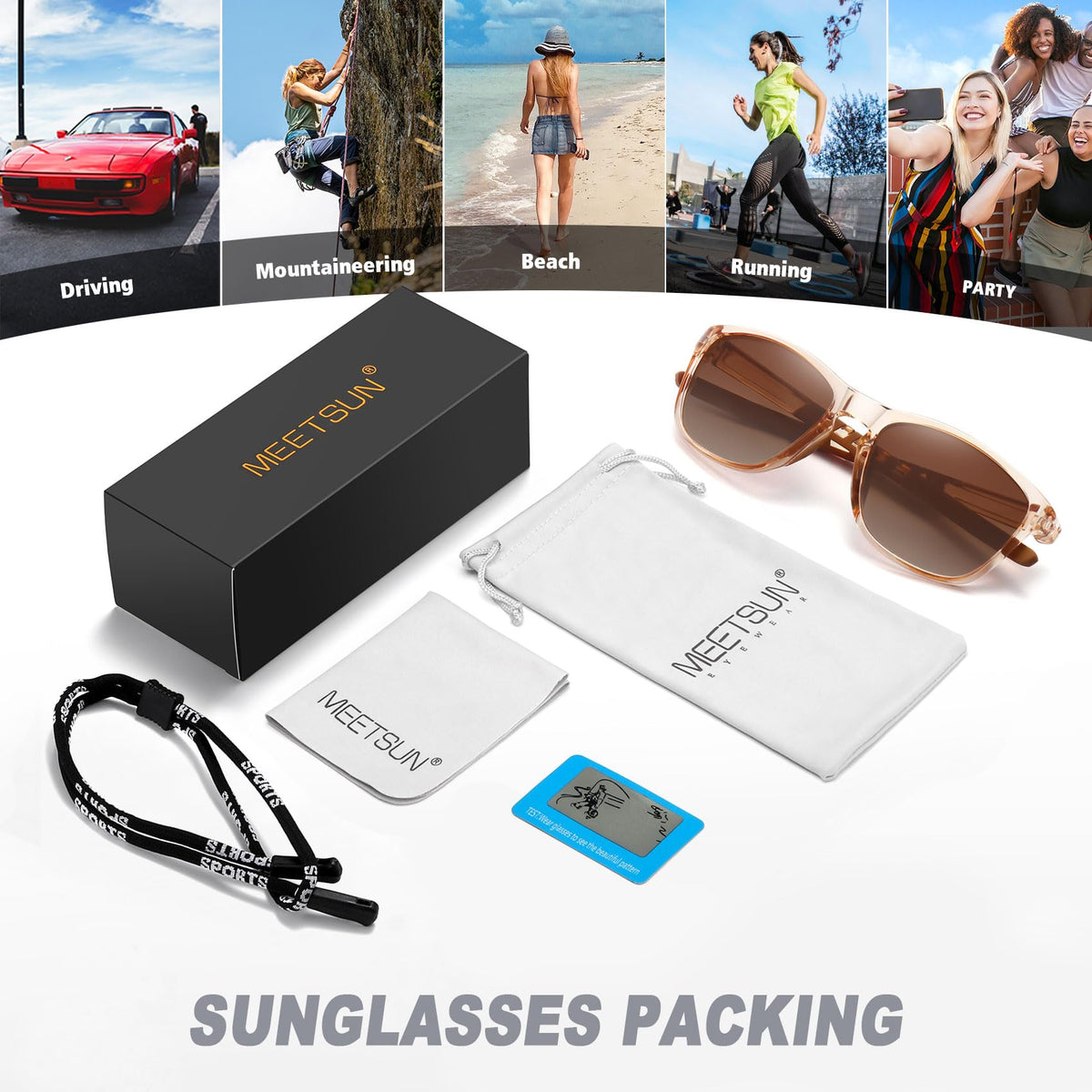 MEETSUN Polarized Sports Sunglasses for Women Men Driving Running Cycling Fishing Sun Glasses UV400 Protection Light Brown Frame-Gradient Brown Lens