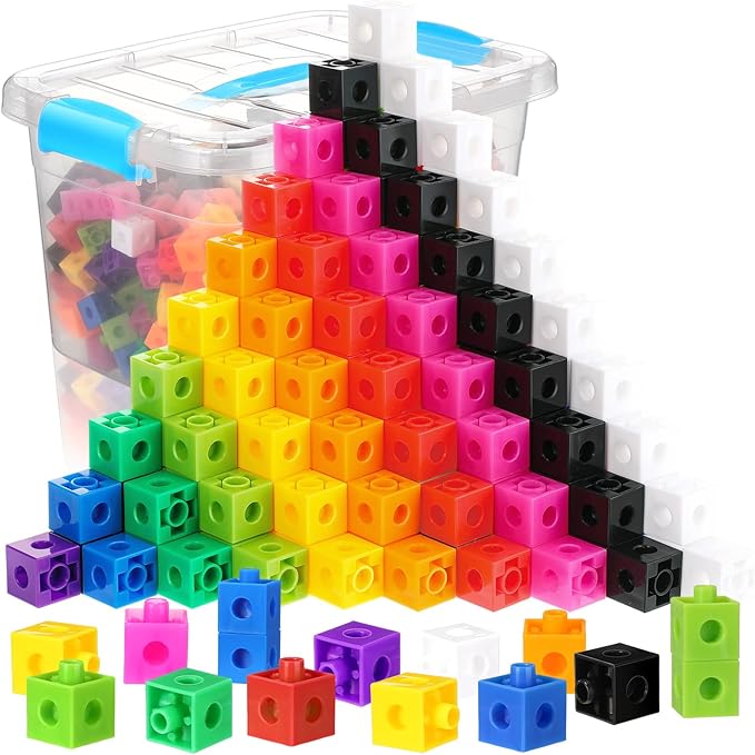 Jenaai 200 Pcs Math Cubes Counting Blocks Linking Connecting Cubes Math Manipulatives with Storage Container Educational Toy for Kids Age 4-8 Kindergarten STEM Activities Preschool(Blue)