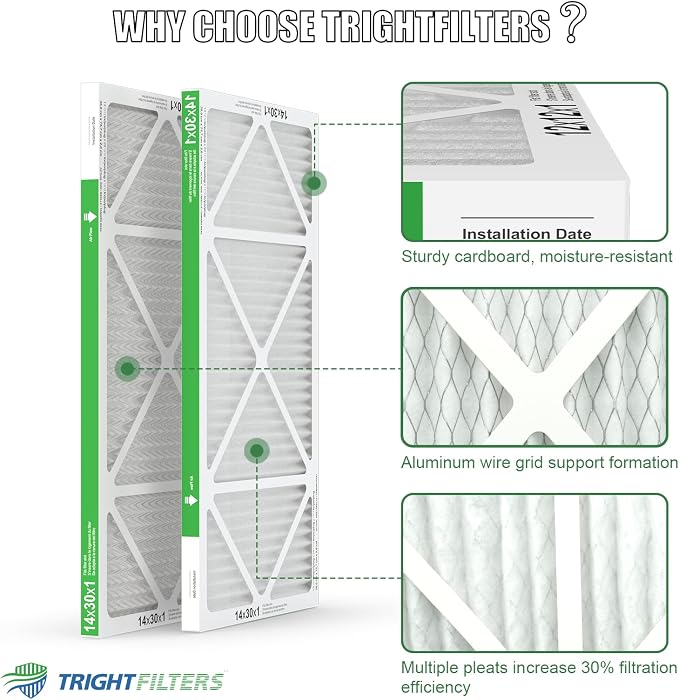 14x30x1 Air Filter 6 Pack, Durable MERV 8 Pleated Home HVAC AC Furnace Filters