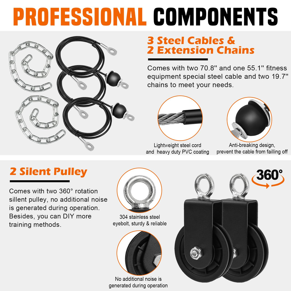 Weight Cable Pulley System Gym, SERTT Upgraded Cable Pulley Attachments for Gym LAT Pull Down, Biceps Curl, Tricep, Arm Workouts - Weight Pulley System Home Gym Add On Equipment