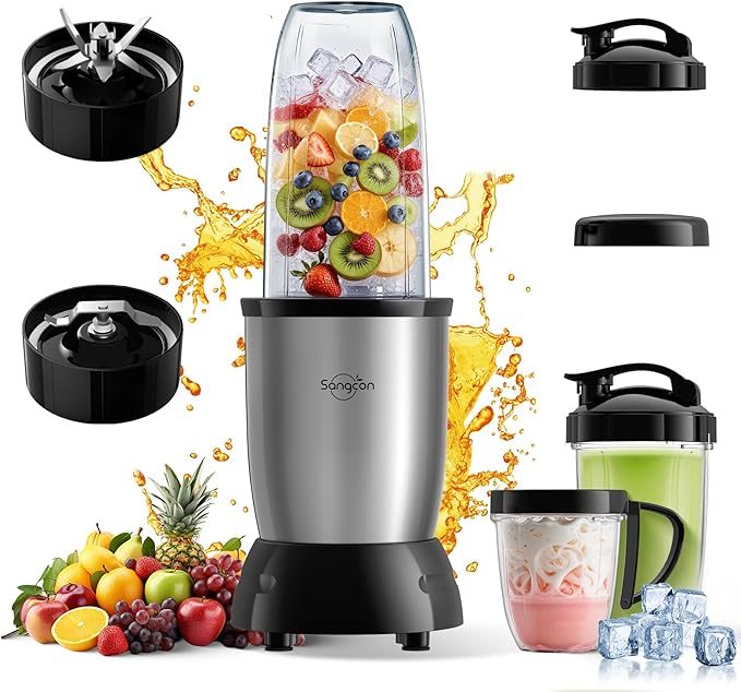 Sangcon 1000W Personal Smoothie Blender, Protein Shakes, Home & Gym, Silver